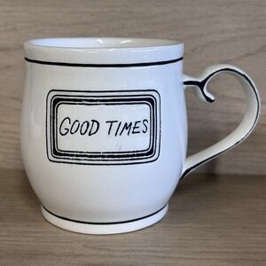 Molly Hatch Anthropologie Off White Black "Good Times" Mug  EUC